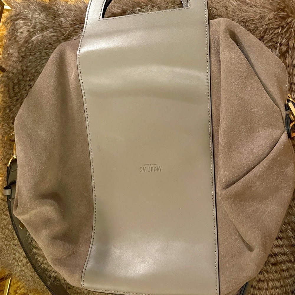 Kate Spade Saturday Cement/Gray ColoredLeather and Suede Cut-Out Bag